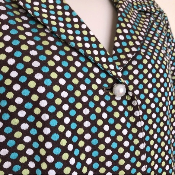 RQT Brown Embroidered White Aqua Polka Dot Pearl Button Jacket Women Size 14 - Picture 3 of 16